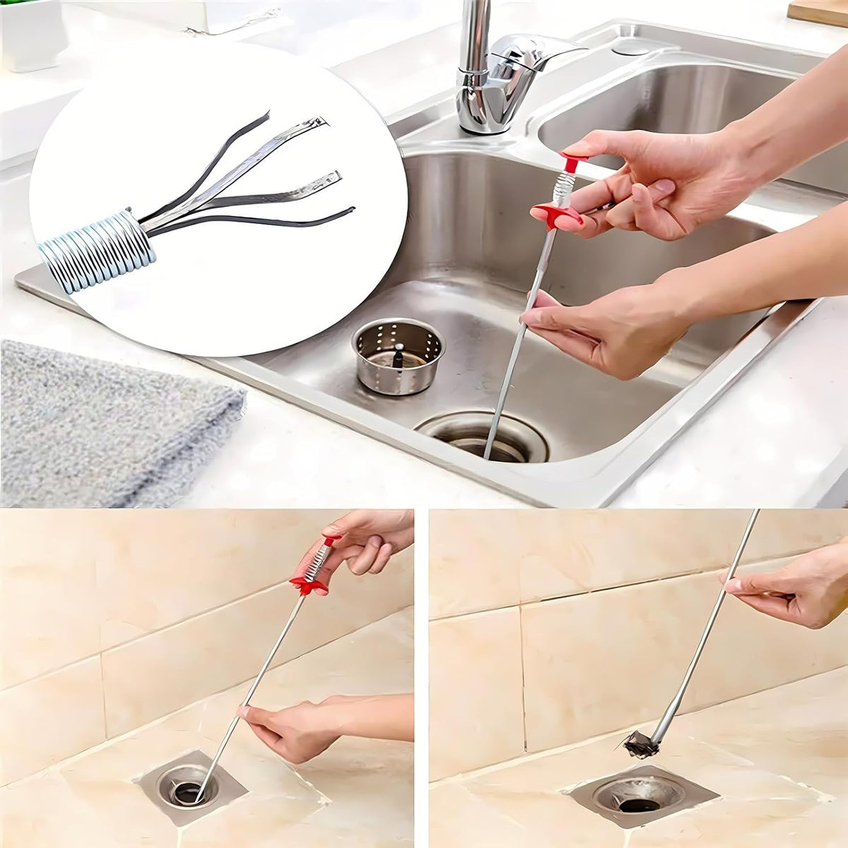 Drain Snake, Drain Clog Remover - Gutter Cleaning Tools Drain Cleaner for Toilet Sewer Shower Kitchen Bathroom Tub Clogged Drains Opener Cleaning Tool, Flexible Grabber Claw Pick Up Reacher (79 inch)