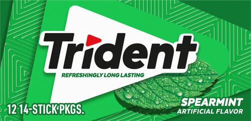 Trident Spearmint Sugar-Free Chewing Gum, 12 Packs of 14 Pieces (168 Total Pieces)