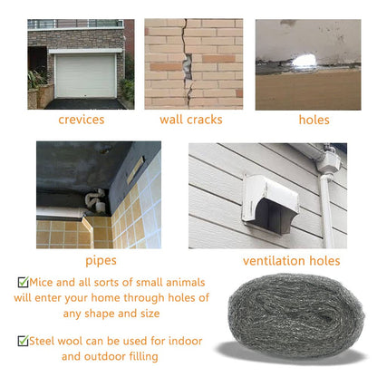 Steel Wool Mice Control, 2 Pack 3" x10 Ft Hole Filler, Gap Blocker, Barrier, Protect Against Animals in Holes Holes, Siding, Pipeline, Vents for Garden, House, Garage