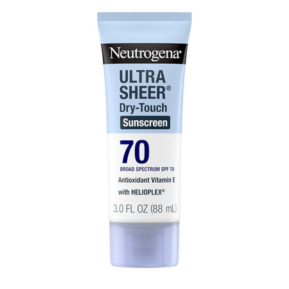 Neutrogena Ultra Sheer Dry-Touch Sunscreen Lotion SPF 70, Broad Spectrum, Water Resistant 80 Min, Oil-Free, Oxybenzone-Free, Non-Comedogenic, Matte Finish, Body Sunscreen, Travel Size 3 Fl Oz