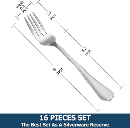Dinner Forks,Set of 16 Top Food Grade Stainless Steel Silverware Forks,Table Forks,Flatware Forks,8 Inches,Mirror Finish & Dishwasher Safe,Use for Home,Kitchen or Restaurant