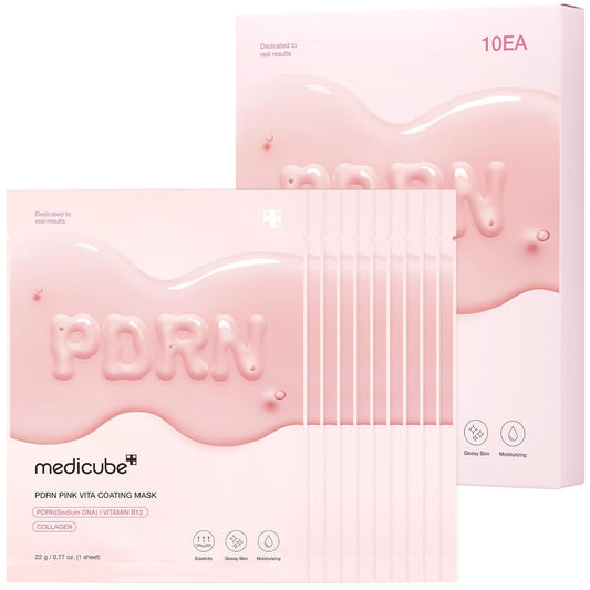 medicube Salmon DNA PDRN Pink Vita Coating Sheet Mask 10EA - Korean sheet mask for glass skin - Luxurious Home care Mask for Hydration, Firming, and Balanced Skin, Korean Skin Care (22g/0.77oz x 10ea)