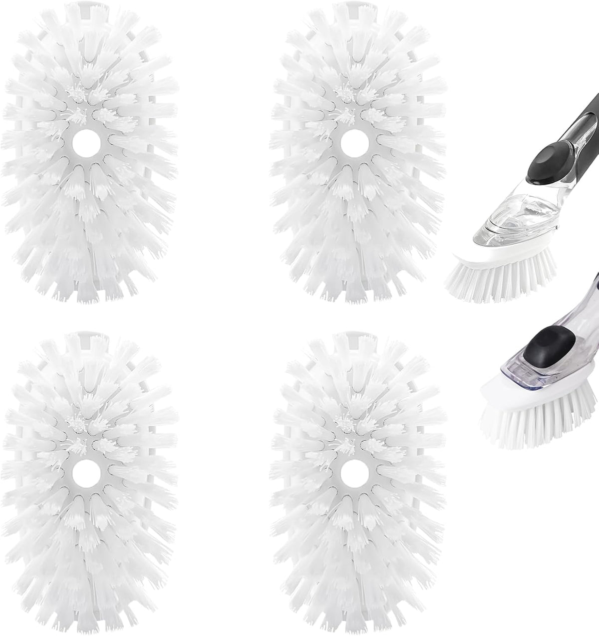 Brush Refills for OXO Dish Brush - 4 Pack Dish Brush Cleaning Soap Dispensing Head Replacement for Scrubber (White)