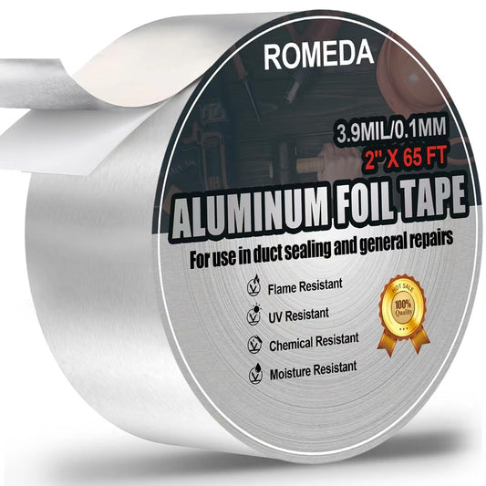 Romeda Aluminum Foil Tape, 2 inch x 65 Feet Foil Tape (3.9 mil), Silver Insulation Adhesive Metal Tape, High Temperature Heavy Duty HVAC Tapes for Ductwork, Dryer Vent, HVAC