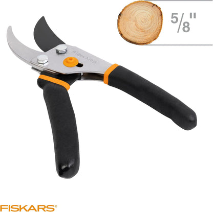 Fiskars Bypass Pruning Shears, 5/8-Inch Cut Capacity Garden Clippers, Gardening Scissors with Sharp, Rust Resistant Steel Blade