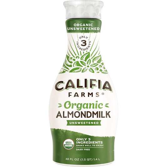 Califia Farms - Organic Unsweetened Almond Milk, 48 Oz, Dairy Free, Keto, Vegan, Plant Based, Organic Milk, Non GMO, Low Calorie, USDA Organic