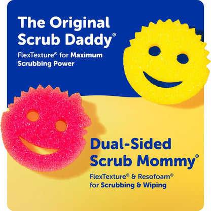 Scrub Daddy Scrub Mommy Sponges - Dish Scrubber + Non-Scratch Cleaning Sponges Kitchen, Bathroom + Multi-Surface Safe - Dual-Sided Dish Sponges for Scrubbing - Online Exclusive (3 Count)