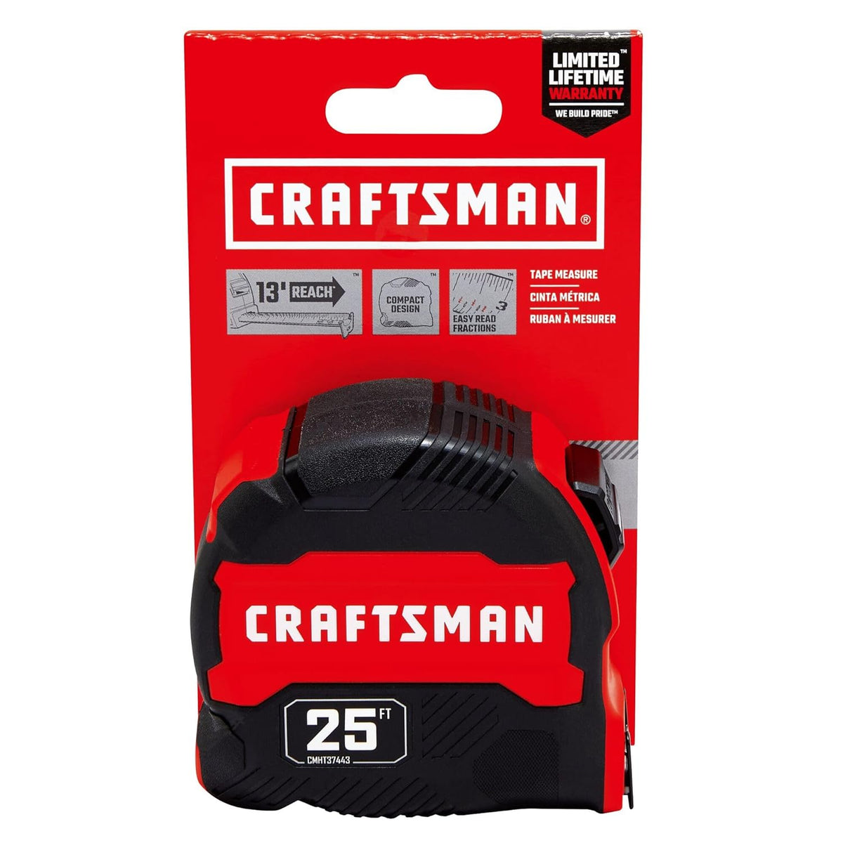 CRAFTSMAN 25-Ft Tape Measure with Fraction Marketing, Retractable, Manual-Locking Blade (CMHT37443S)