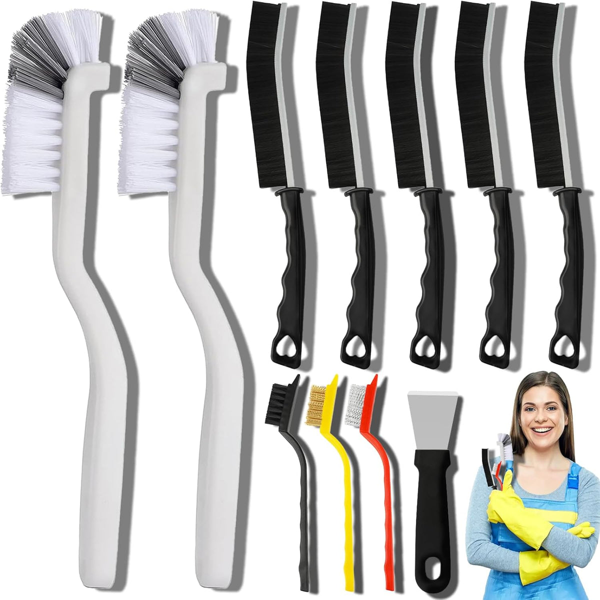 Dfacio 11Pcs Crevice Cleaning Brush Set, Hard Bristle Cleaning Supplies for Kitchen, Bathroom, Corner, Grout, Sink, Cup, Teapot, Bottle, Blender