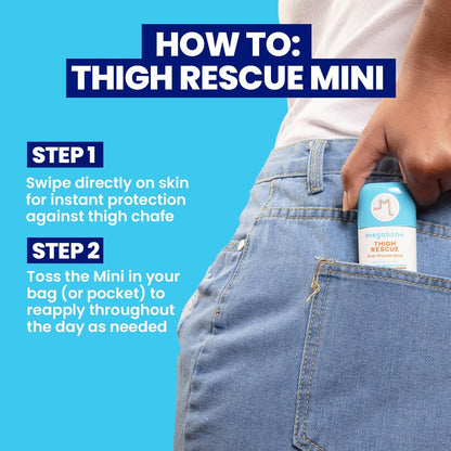 Megababe Thigh Rescue Anti-Chafe Stick Mini | Travel size, great for on-the-go | Prevents skin chafe & irritation | Thighs, arms, bra-lines & more