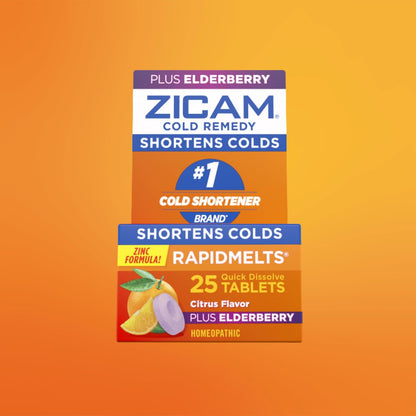 Zicam Cold Remedy Zinc RapidMelts, Elderberry Citrus Flavor, Homeopathic, Cold Shortening Medicine, Shortens Cold Duration, 25 Count
