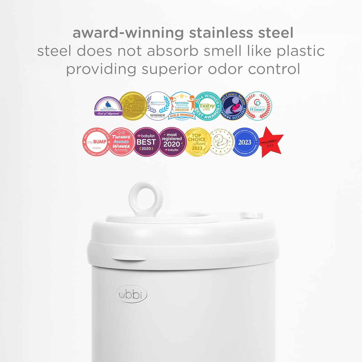Ubbi Steel Diaper Pail, Odor Locking, No Special Bag Required, Award-Winning, Registry Must-Have, White