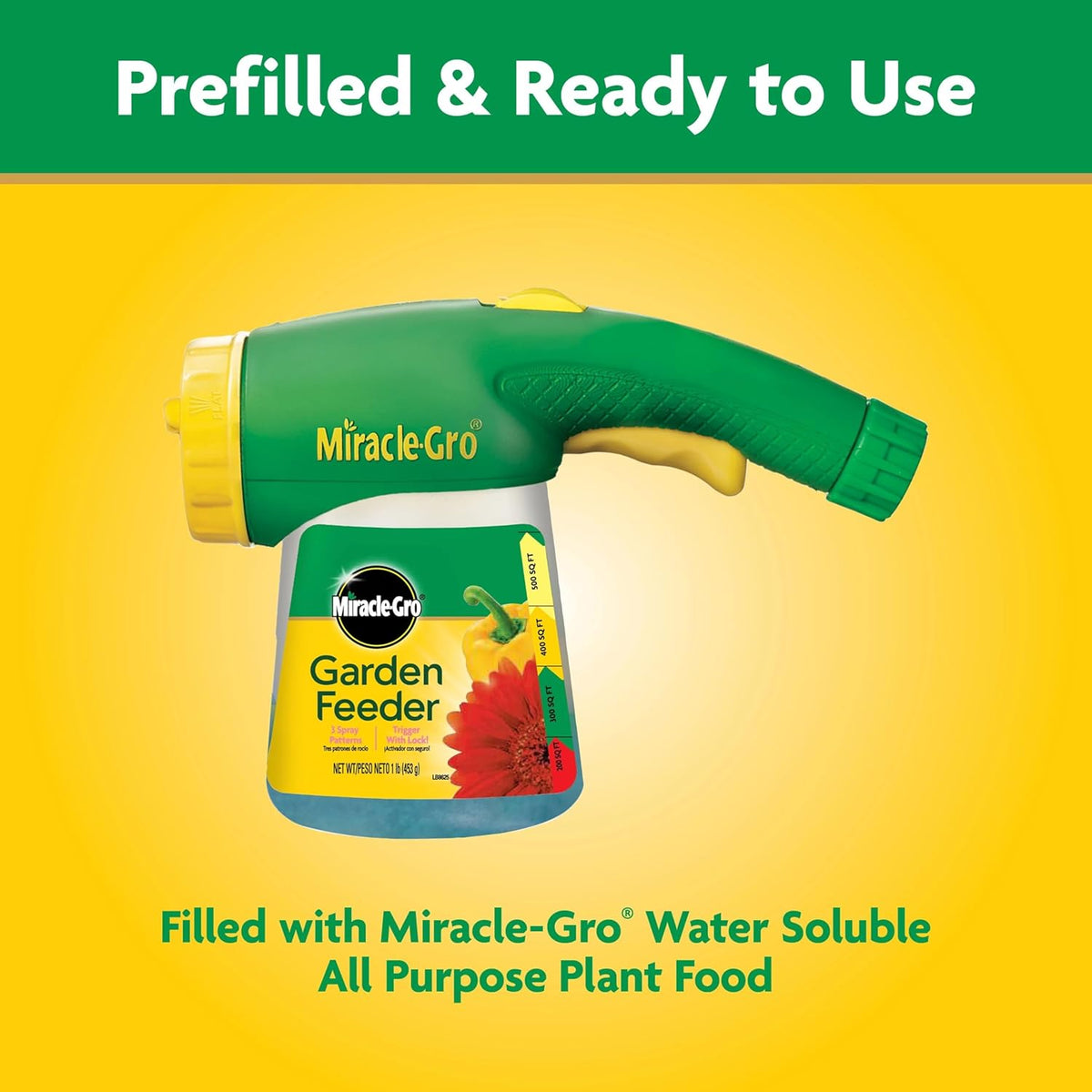 Miracle-Gro Garden Feeder with Water Soluble All Purpose Plant Food - Plant Fertilizer, Hose-end Feeder for Outdoors, 1 lb.