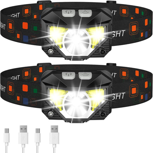 LHKNL Headlamp Flashlight, Lumen Ultra-Light Bright LED Rechargeable Headlight with White Red Light, 2-Pack Waterproof Motion Sensor Head Lamp,8 Modes for Outdoor Camping Running Hiking Fishing
