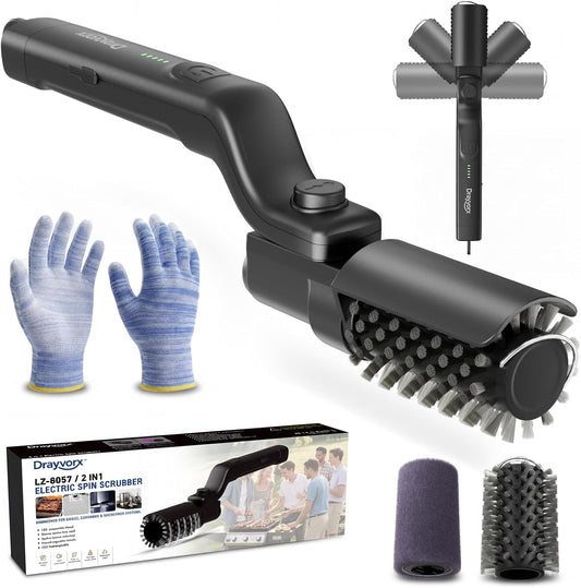Electric Grill Brush, High Torque Grill Brush with 3-Speed Modes, 20kg Max Torque BBQ Cleaner Safe for Porcelain Cast Iron Stainless Steel, Reinforced Steel Bristles, Type-C Rechargeable