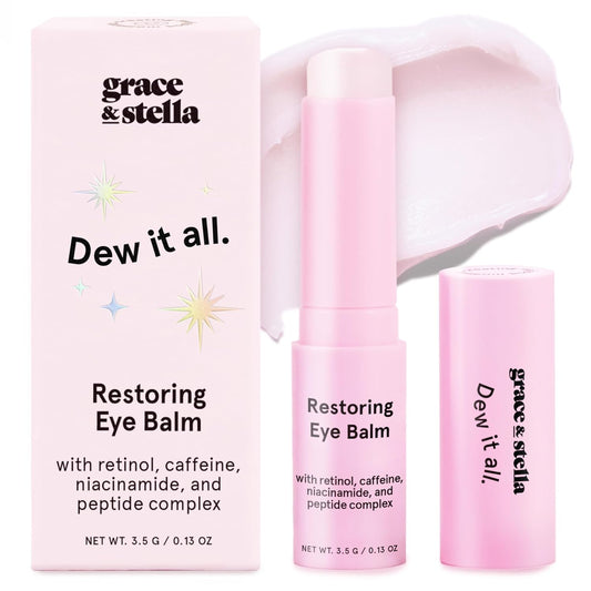 grace & stella Under Eye Brightener Balm Stick - Travel Size Toiletries - Retinol & Caffeine Eye Cream for Dark Circles, Puffiness, Wrinkles - Restore and Hydrate - Vegan Skincare (0.13oz / 3.5g)