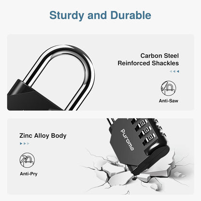 Puroma 2 Pack Combination Lock for Locker 4 Digit Outdoor Waterproof Padlock for School, Gym, Sports, Fence, Toolbox, Gate, Case, Outdoor, Hasp Storage (Black)