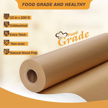 Unbleached 15 x 200 ft Parchment Baking Paper Roll - 250 Sq.Ft for Baking, Cooking, Grilling, Air Fryer and Steaming