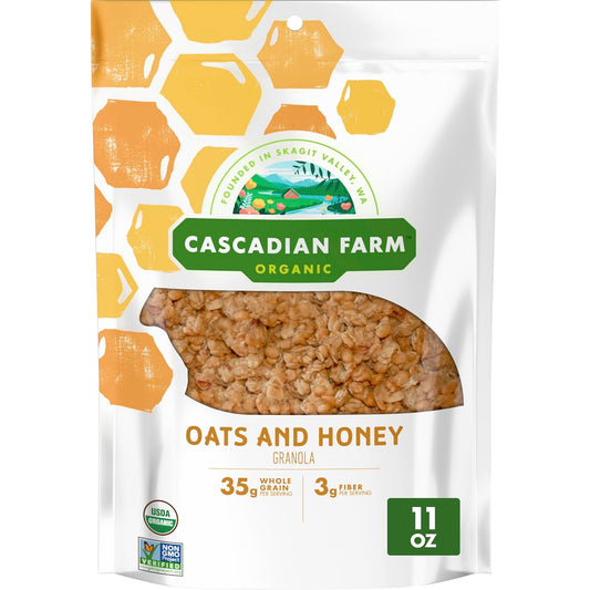 Cascadian Farm Organic Granola, Oats and Honey Cereal, Resealable Pouch, 11 oz