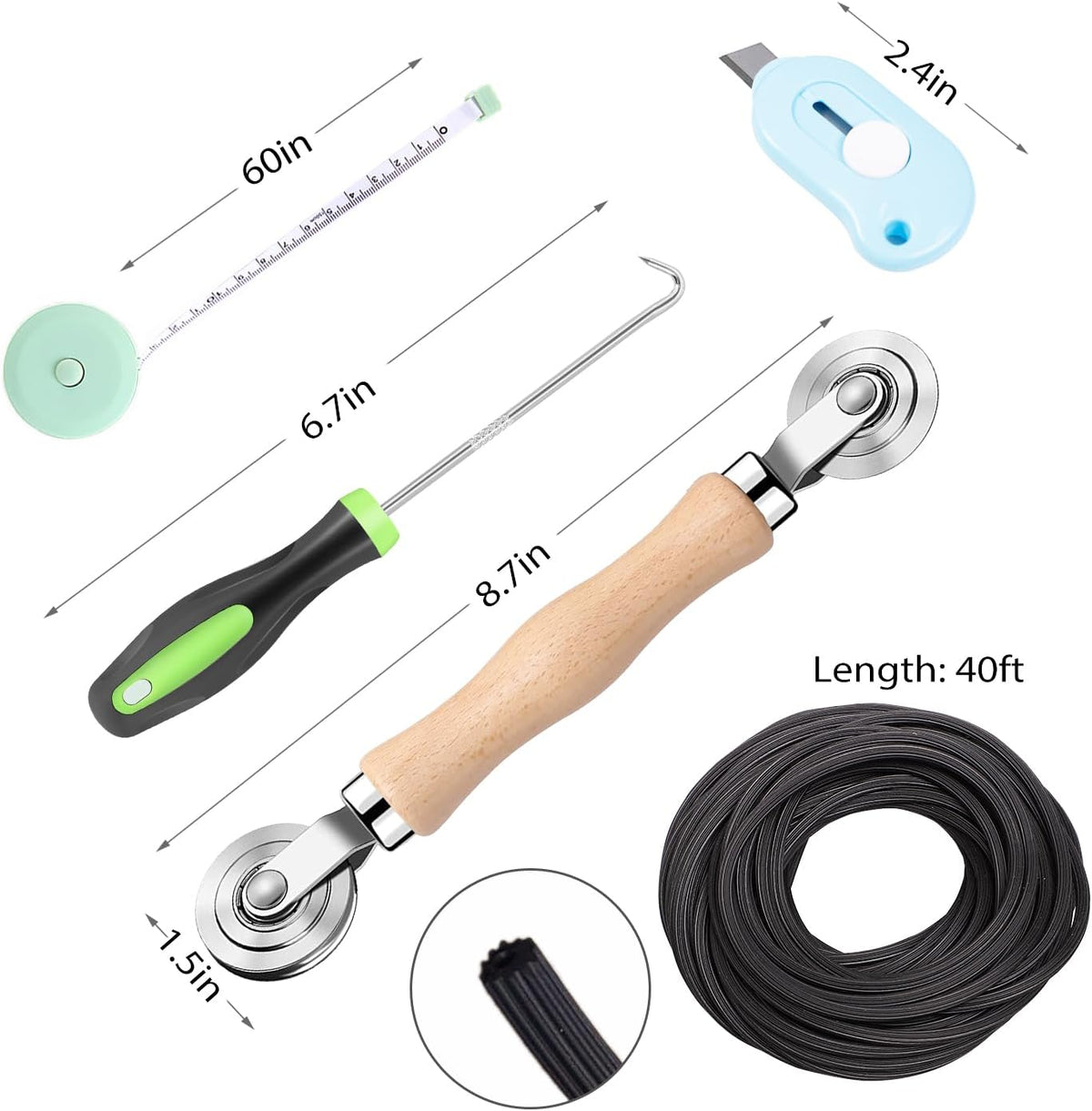 Windows Screen and Screen Door Repair Kit, 48"x118" Charcoal Fiberglass Mesh with Rolling Tool/Hook/Ruler/Cutter/Spline - Window Screen & Sliding Screen Door Replacement for Windows, TOOLTRIZ