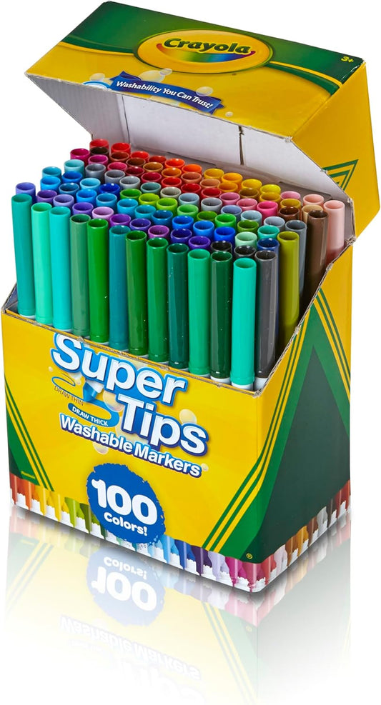 Crayola Super Tips Marker Set (100ct), Fine Point Washable Markers, Drawing Markers for Kids & Adults, Create Thick & Thin Lines, Art Supplies, Ages 3+