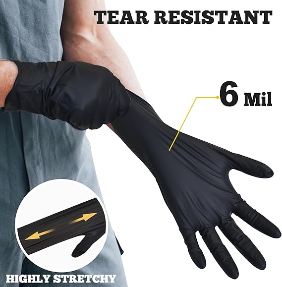TitanFlex Disposable Nitrile Exam Gloves, 6-mil, Black, Heavy Duty, Latex Free, Food Safe for Cooking & Food Prep