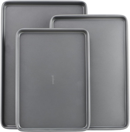 GoodCook Everyday Nonstick Baking Sheet Set, 3 Pack Includes One Small, Medium & Large Pan Carbon Steel Construction Cookie Sheet Bakeware Set, Gray