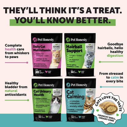 Cat Hairball Support Crunchy & Creamy Chews, Hairball Remedy Treats, Cat Furball Treatment, Supports Skin & Coat, Vitamins for Digestion, Chicken (30-Day Supply)
