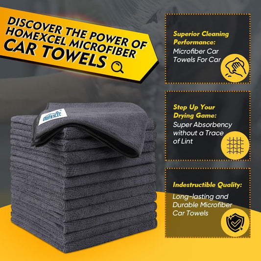HOMEXCEL Microfiber Cleaning Cloth 12 Pack, 12.5 x 12.5 inch Microfiber Towels for Cars, Ultra Absorbent Washing Cloth, Lint Free Streak Free Cleaning Rags for Car, Kitchen, and Window (Grey)