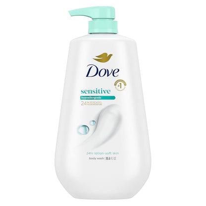 Dove Body Wash with Pump Sensitive Skin For 24hr Lotion-Soft Skin Moisturizing Skin Cleanser Gentle Hypoallergenic Formula with No Sulfates No Parabens 30.6 oz