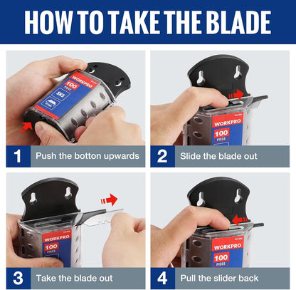 WORKPRO Utility Knife Blades, SK5 Steel, 100-Pack with Dispenser