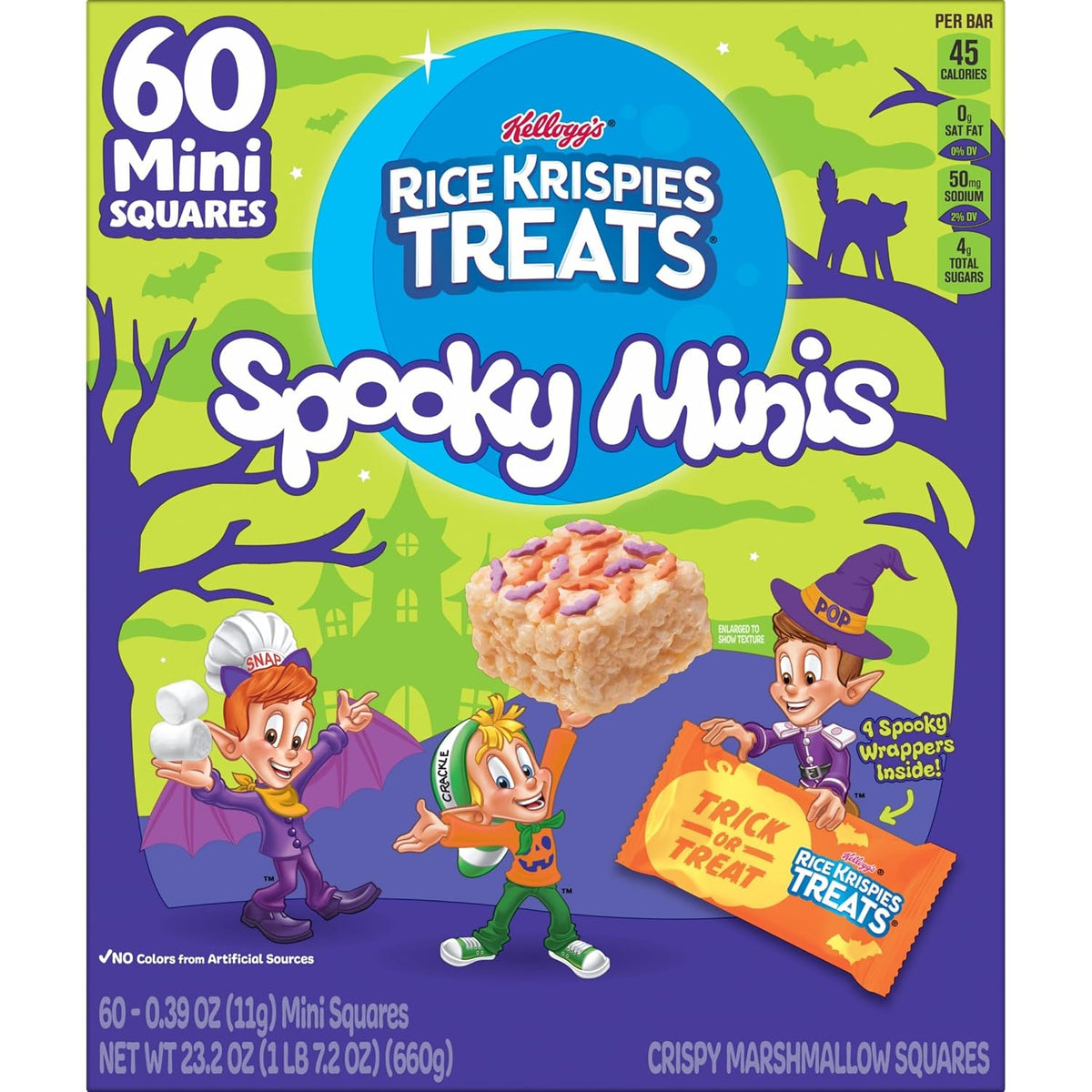 Rice Krispies Treats Mini Crispy Marshmallow Squares, Kids Snacks, Cereal Bars, Halloween, 23.2oz Box (60 Bars)
