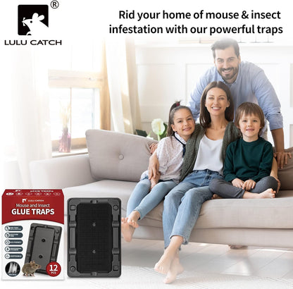LULUCATCH Mouse & Insect Traps 12 Pack, Heavier Sticky Traps with Non-Toxic Glue for Small Mice & Insects. Sticky Mouse Traps Indoor, Easy to Set, Pet Safe Pest Control