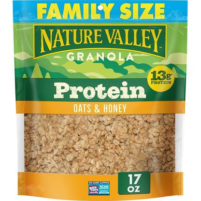 Nature Valley Protein Granola, Oats and Honey Granola, Resealable Snack Pouch, Family Size, 17 oz