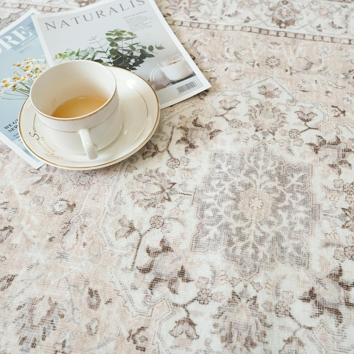 2x6 Hallway Washable Runner Rug : Vintage Soft Kitchen Laundry Runner with Non Slip Backing Farmhouse Entryway Living Room Floor Mat Stain Resistant Carpet for Bedroom Bathroom Distressed Beside Rug