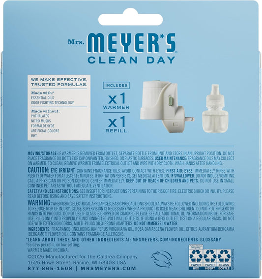 MRS. MEYER'S CLEAN DAY Premium Scented Oil Diffuser Kit, Rain Water, 1 warmer and .67 fl oz refill