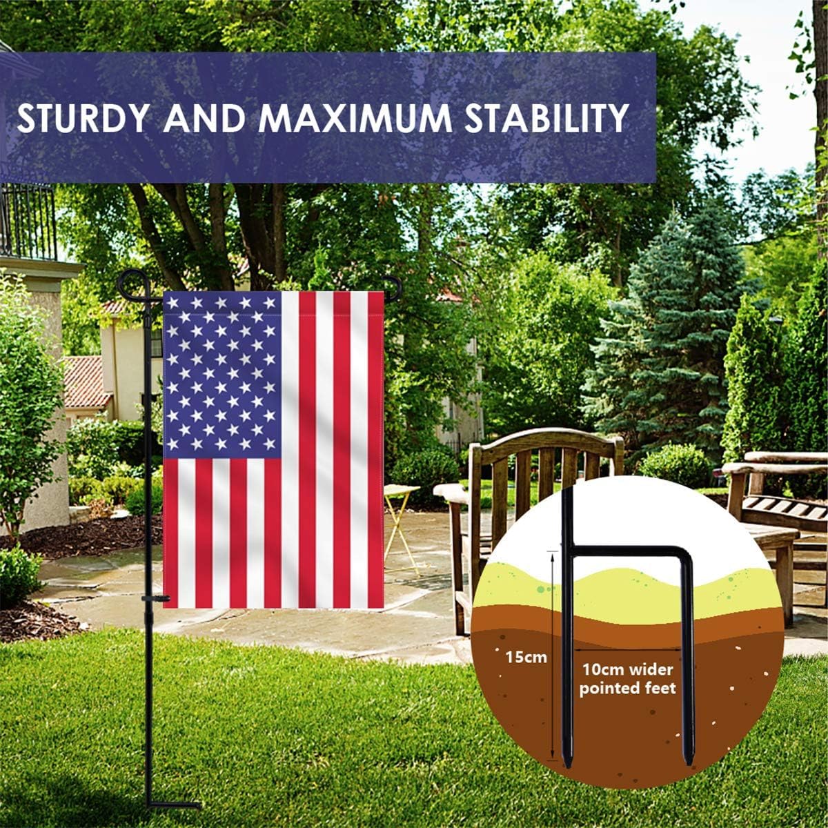YEAHOME Garden Flag Holder Stand, Premium Yard Flag Holder Weather-Proof Metal Powder-Coated Flagpole with Clip and Stopper for Christmas Garden Flag, Outdoor Garden Decor Decoration