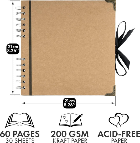Bstorify Scrapbook Album 60 Pages (8 x 8 Inch) Brown Thick 200gsm Kraft Paper, Photo Album Scrapbook, Memory Book - Ideal for Your Scrapbooking Albums Art & Craft Projects
