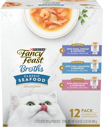 Purina Fancy Feast Lickable Wet Cat Food Broth Complement Classics Collection Variety Pack - (Pack of 12) 1.4 oz. Pouches