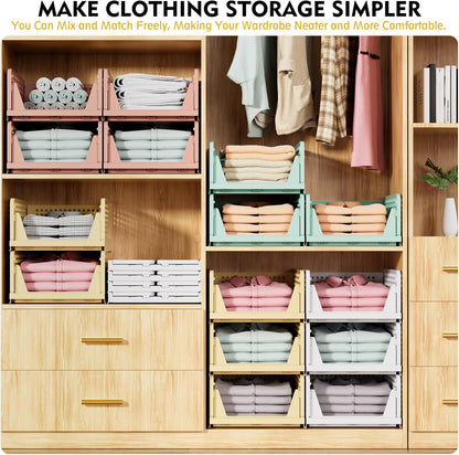 SNSLXH 5 Pack Stackable Closet Storage Basket, Multifunctional & Foldable Closet Organizer for Bathroom Kitchen Laundry Room Wardrobe Storage, Space-Saving Clothes Storage Drawer Organizer, White