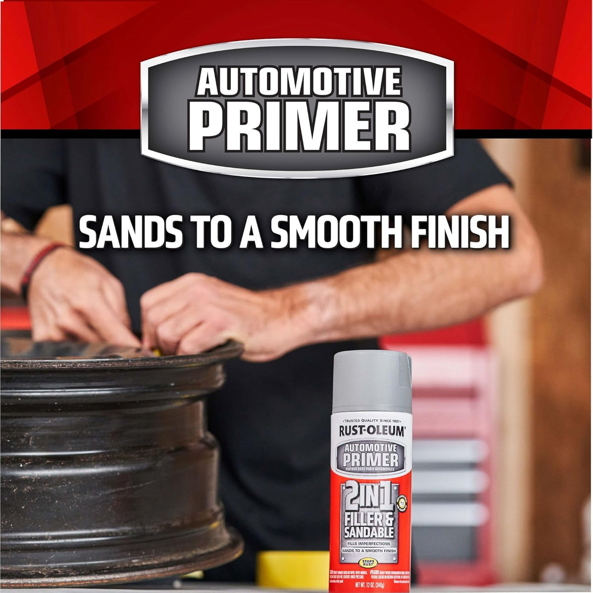 Rust-Oleum 260510 Stops Rust Automotive 2-in-1 Filler & Sandable Primer Spray, 12 oz, Gray