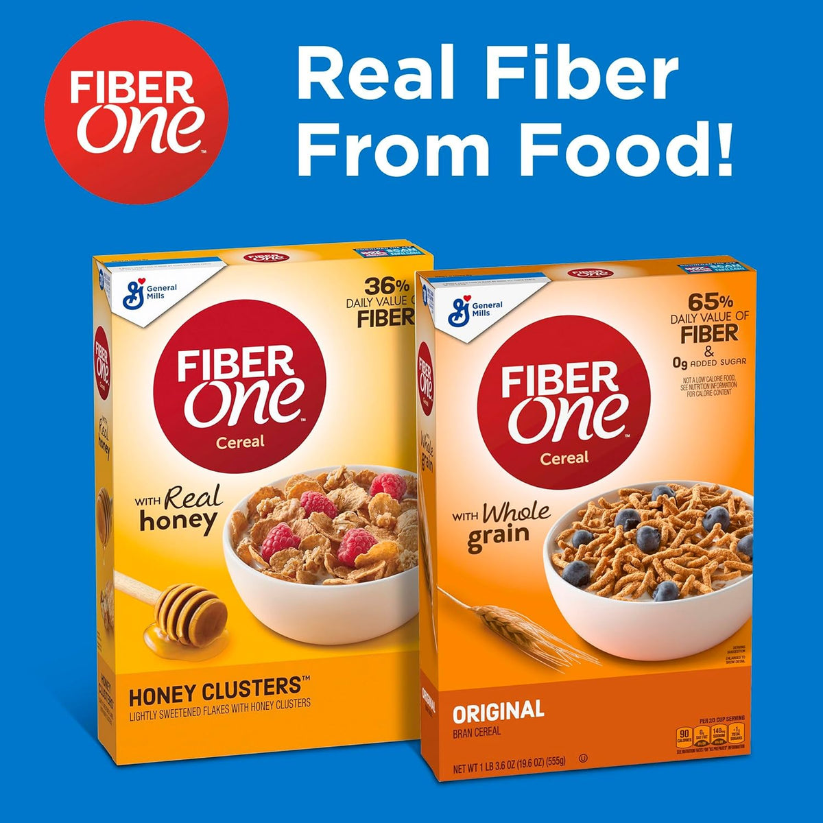 Fiber One Cereal, Original Bran, High Fiber Cereal Made with Whole Grain, 19.6 oz