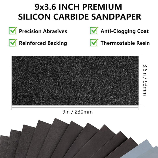 Sandpaper Assortment 120/220/400/600/800/1000/2000 Grit, 21 Sheets, 9 x 3.6 Inch Wet Dry Sand Paper, Hand Sanding Sheets for Wood Metal Automotive Sanding and Polishing