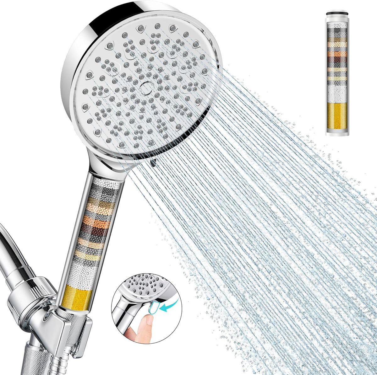 Cobbe Filtered Shower Head with Handheld, High Pressure 6 Spray Mode Showerhead with Filters, Water Softener Filters Beads for Hard Water - Remove Chlorine - Reduces Dry Itchy Skin, Chrome
