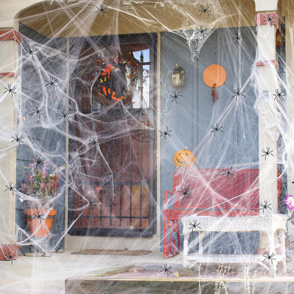Halloween Spider Webs  1400 sqft Halloween Spider Webs Decorations with 150 Extra Fake Spiders, Super Stretchy Cobwebs for Halloween Decor Indoor and Outdoor