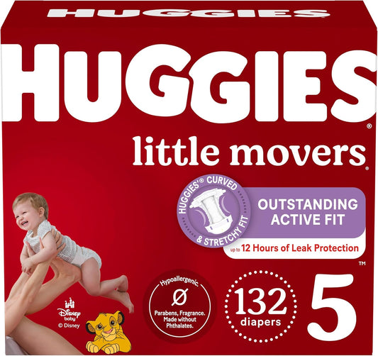 Huggies Size 5 Diapers, Little Movers Baby Diapers, Size 5 (27+ lbs), 132 Count (2 Packs of 66), Packaging May Vary