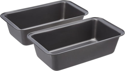 Amazon Basics Rectangular Nonstick Bread Loaf Pan for Baking Meatloaf with Even Heat Distribution, 9.5 x 5 Inch, Gray, Set of 2